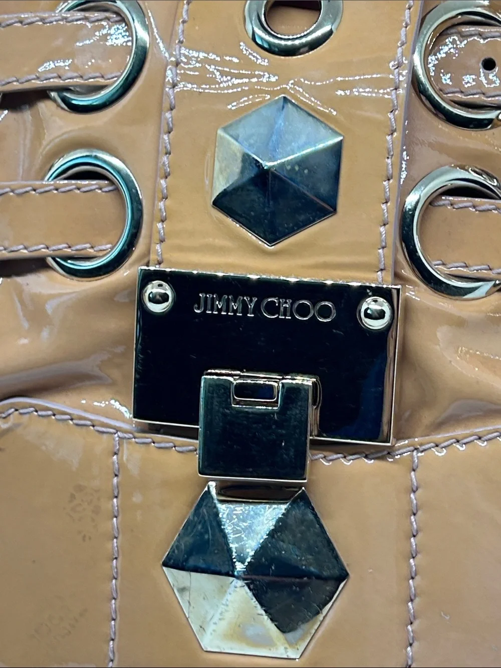 Jimmy Choo Ramona Tan Leather Metal Studded Hobo Shoulder Bag Purse 🔥🔥